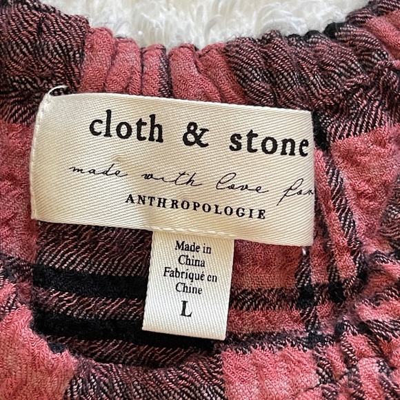 Anthropologie Cloth & Stone Women's Mini Dress Size L Plaid Pink Boho Peasant - Picture 5 of 9